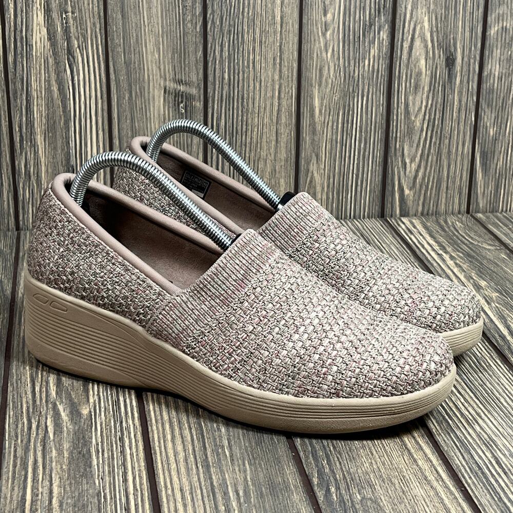 Skechers Pier Lite Wedge Pump Shoes Women 10 Slip On Taupe Pink 158701 Textile